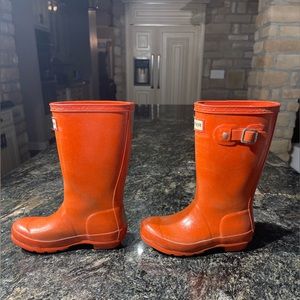 Girls orange glitter tall Hunter welly rain boots US 12 eu 29